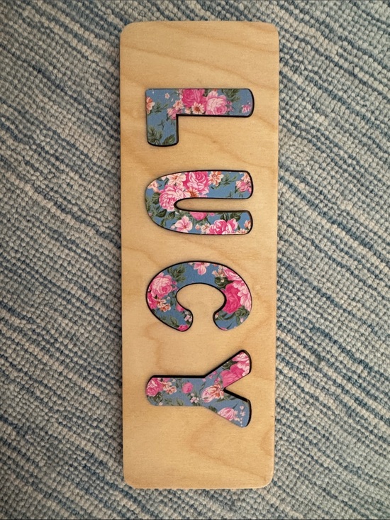 Other - Unbranded Floral "Lucy" Wooden Wall Name Plaque in Blue and Pink